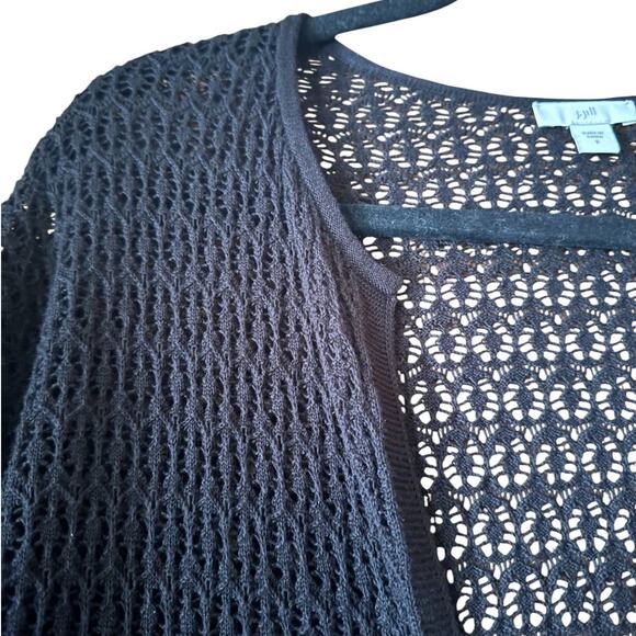 J. Jill Open front crochet weeve black cotton blend S cardigan gothic - Picture 4 of 10